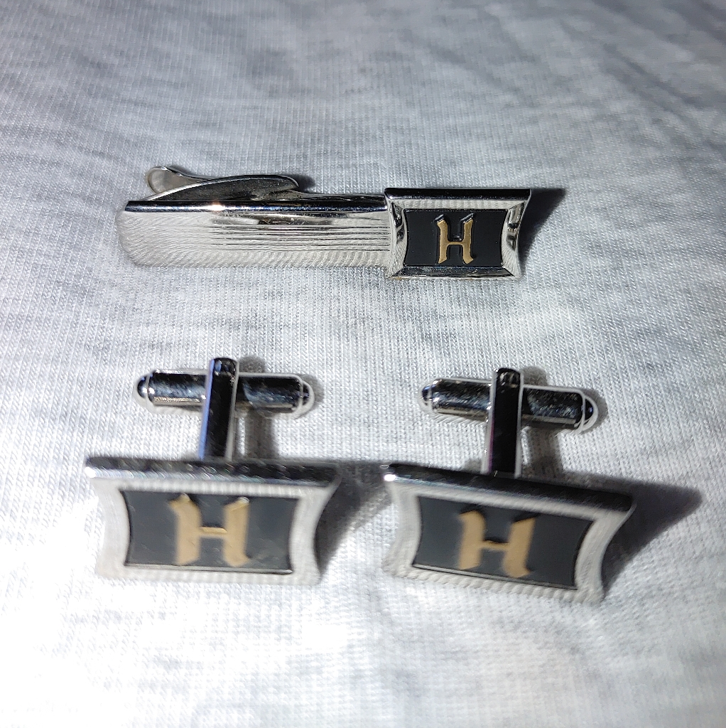 Vintage 'H' Monogram Cufflinks And Tie Clip Set